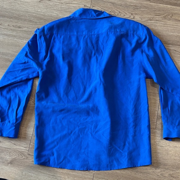 Vintage Preston & York 100% Silk Blue Long Sleeve Button-Down Shirt - Picture 8 of 10